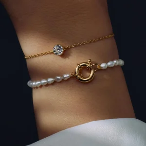 Brioso Cortona Bella 925 sterling zilveren gold plated parel armband