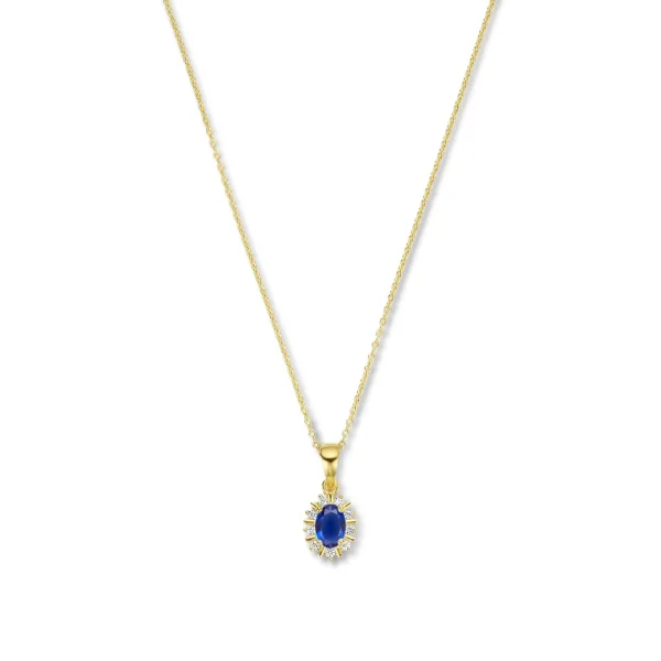Mia Colore Azure 925 sterling zilver gold plated Ketting met blauwe zirkonia steen