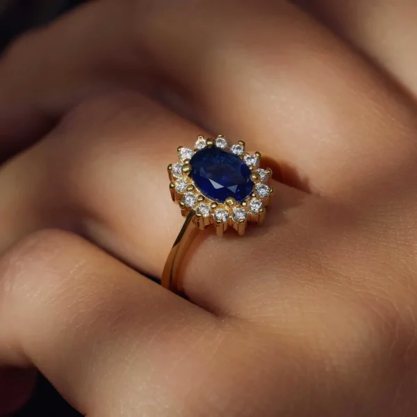 Mia Colore Azure 925 sterling zilver gold plated ring met blauwe zirkonia steen