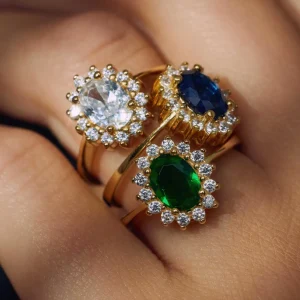 Mia Colore Azure 925 sterling zilver gold plated ring met blauwe zirkonia steen