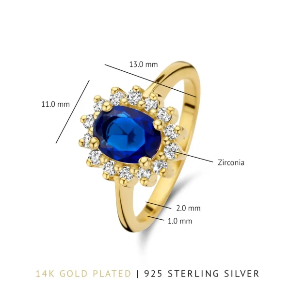 Mia Colore Azure 925 sterling zilver gold plated ring met blauwe zirkonia steen
