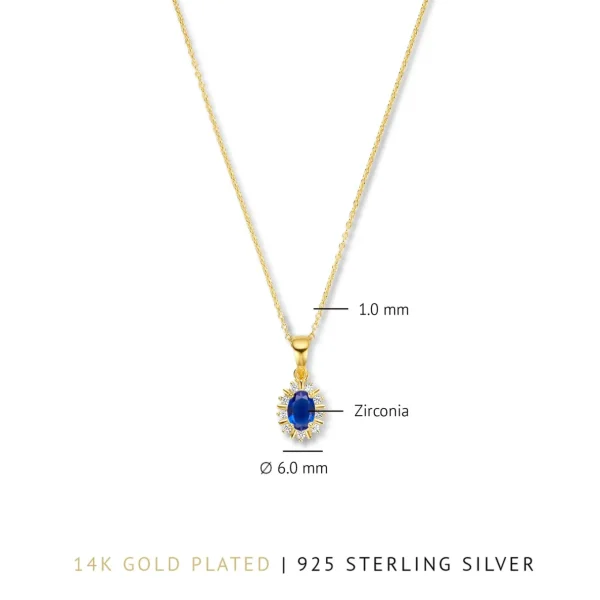 Mia Colore Azure 925 sterling zilver gold plated Ketting met blauwe zirkonia steen