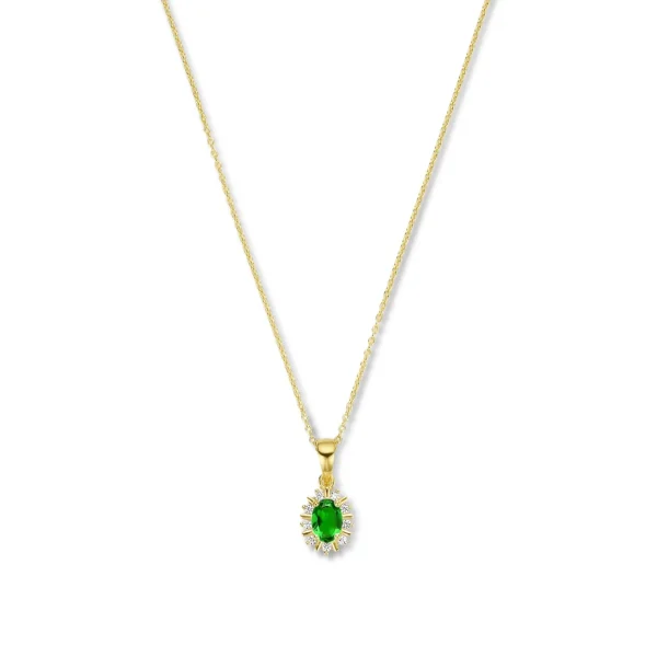 Mia Colore Verdi 925 sterling zilver gold plated Ketting met groene zirkonia steen
