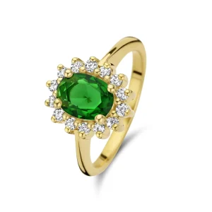 Mia Colore Verdi 925 sterling zilver gold plated ring met groene zirkonia steen
