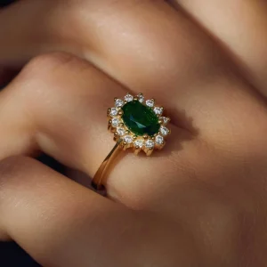 Mia Colore Verdi 925 sterling zilver gold plated ring met groene zirkonia steen