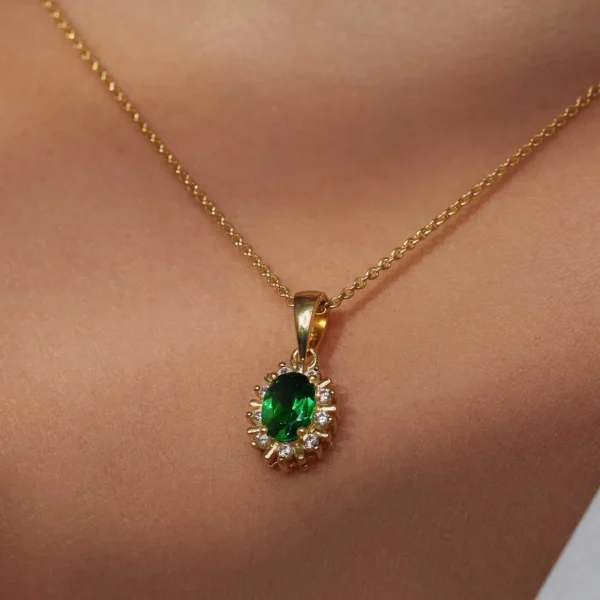 Mia Colore Verdi 925 sterling zilver gold plated Ketting met groene zirkonia steen