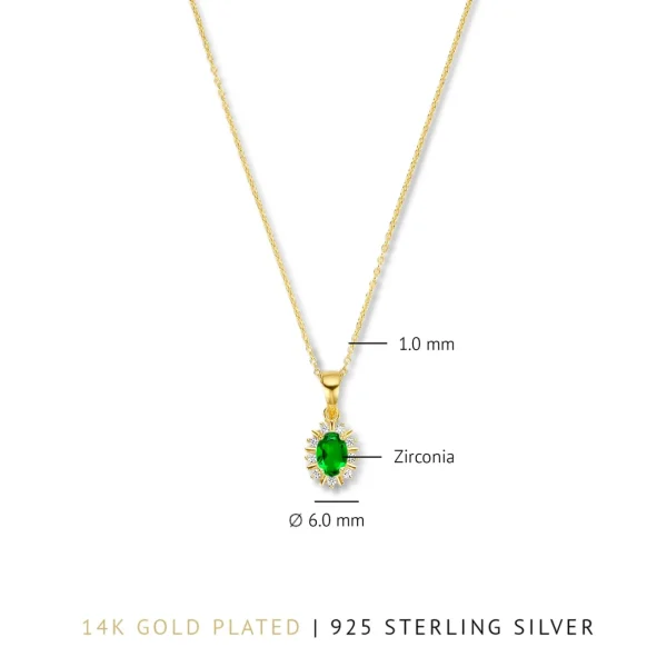 Mia Colore Verdi 925 sterling zilver gold plated Ketting met groene zirkonia steen