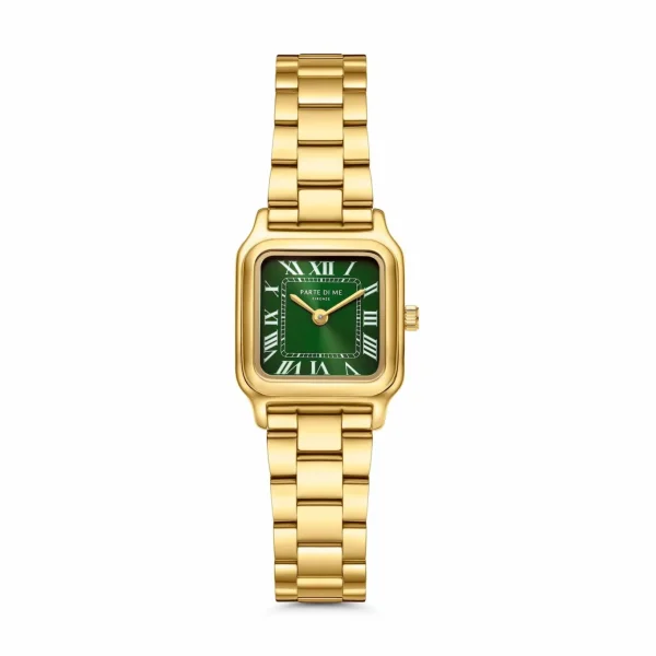 Orologio rechthoekig dameshorloge goudkleurig en groen