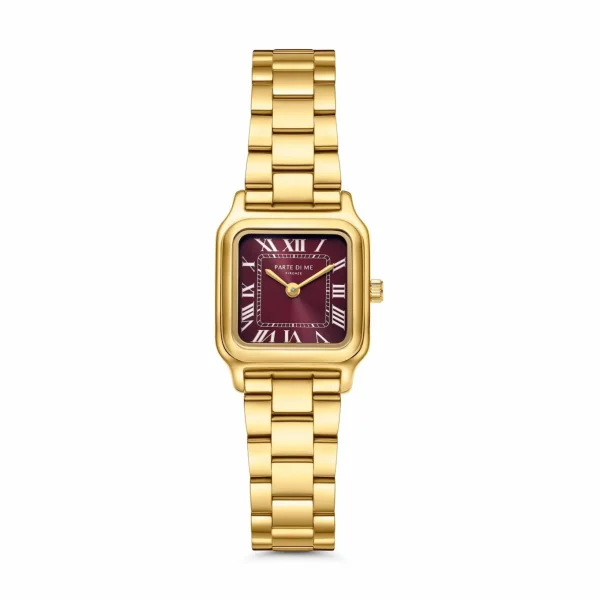 Orologio rechthoekig dameshorloge goudkleurig en bordeaux