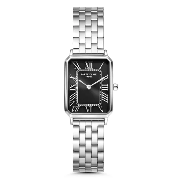 Orologio rechthoekig dameshorloge zilverkleurig en zwart