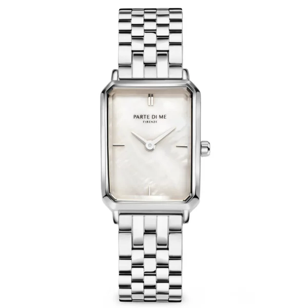 Orologio rechthoekig dameshorloge zilverkleurig en parelmoer