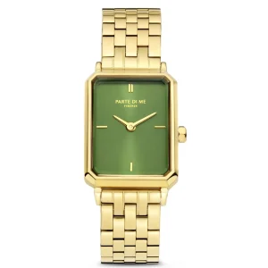 Orologio rechthoekig dameshorloge goudkleurig en groen