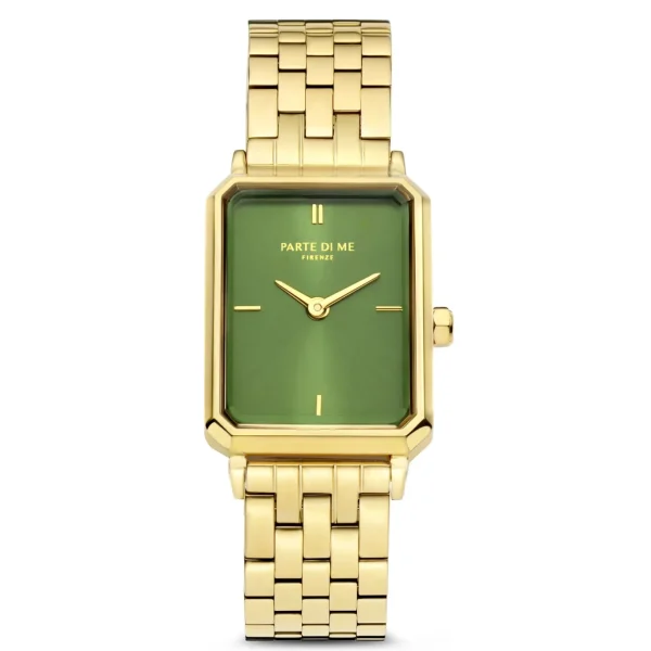 Orologio rechthoekig dameshorloge goudkleurig en groen