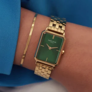 Orologio rechthoekig dameshorloge goudkleurig en groen