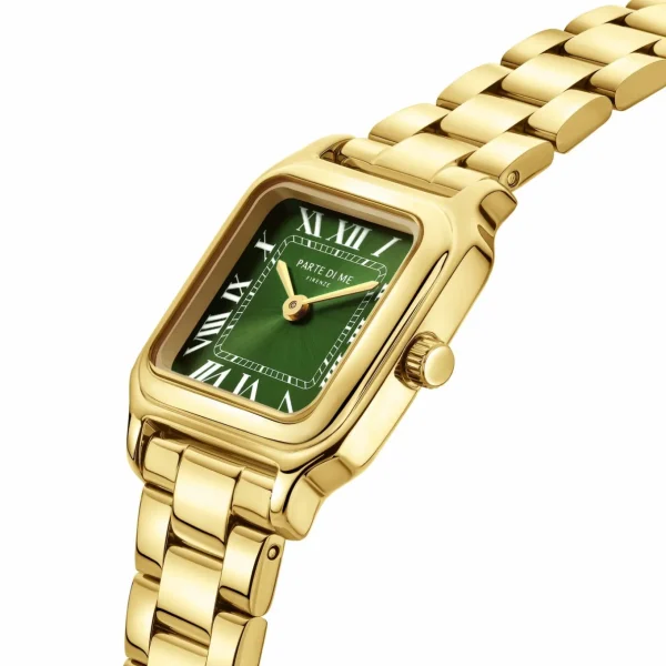 Orologio rechthoekig dameshorloge goudkleurig en groen