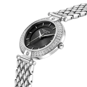 Orologio rond dameshorloge zilverkleurig en zwart