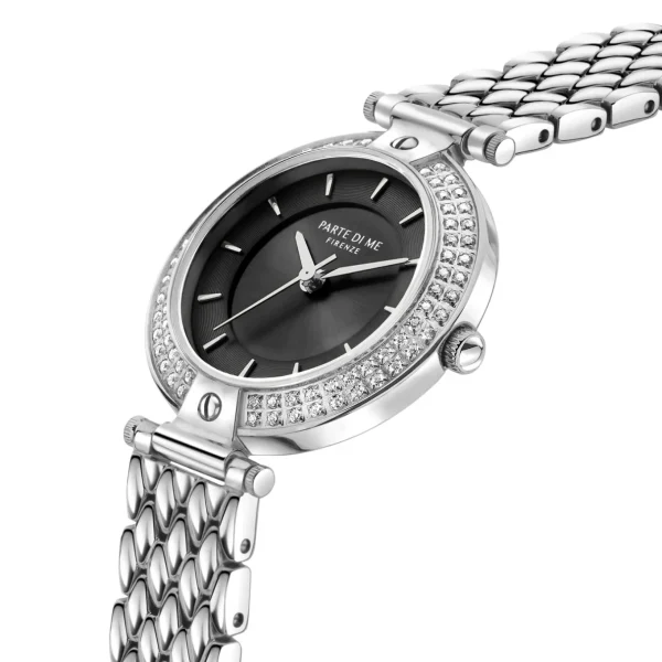 Orologio rond dameshorloge zilverkleurig en zwart