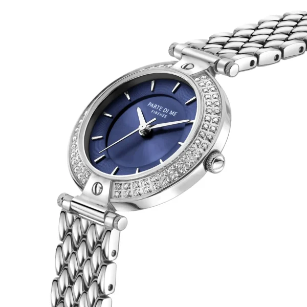 Orologio rond dameshorloge zilverkleurig en blauw