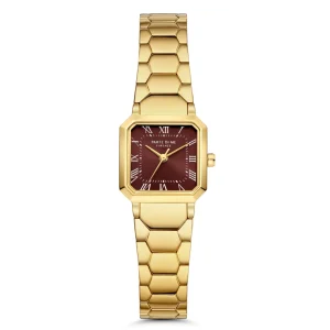Orologio vierkant dameshorloge goudkleurig en donkerbruin
