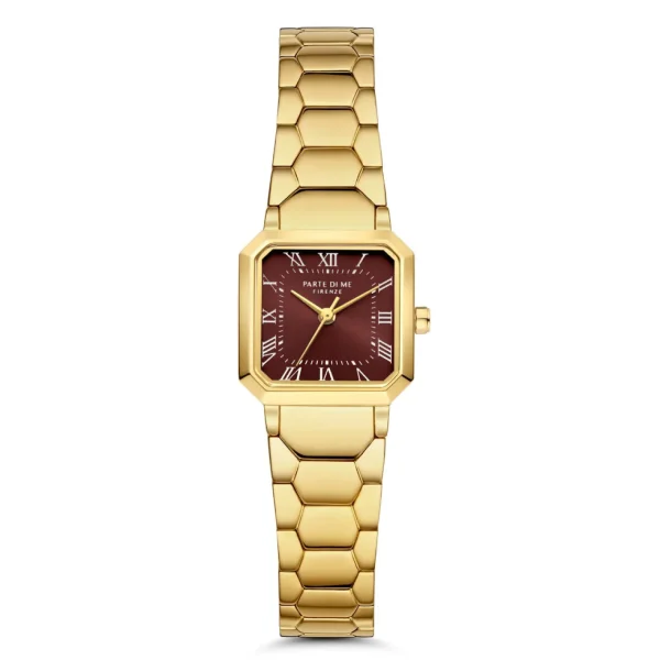 Orologio vierkant dameshorloge goudkleurig en donkerbruin