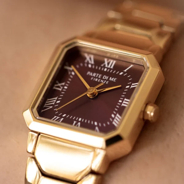 Orologio vierkant dameshorloge goudkleurig en donkerbruin
