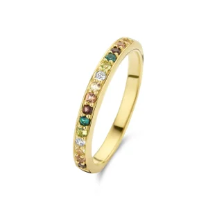 Santa Maria del Fiore 925 sterling zilver gold plated ring met gekleurde zirkonia stenen