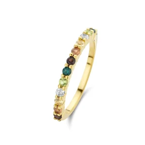 Santa Maria del Fiore 925 sterling zilver gold plated ring met gekleurde zirkonia stenen