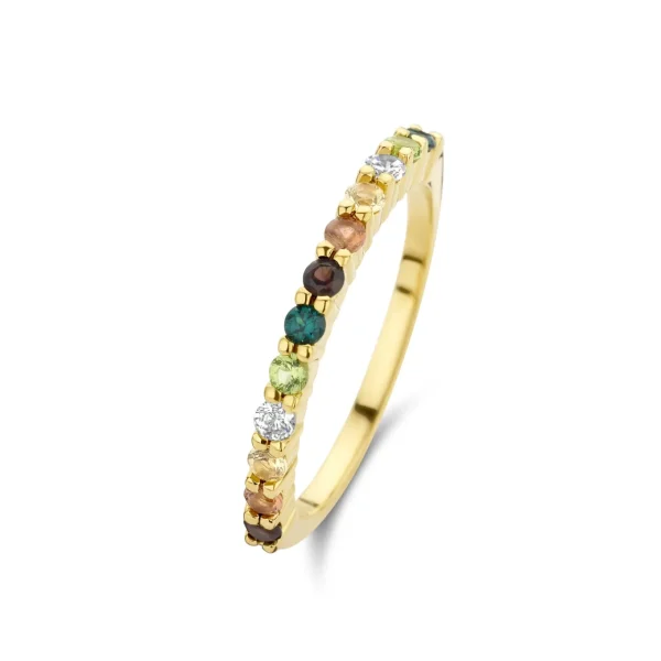 Santa Maria del Fiore 925 sterling zilver gold plated ring met gekleurde zirkonia stenen
