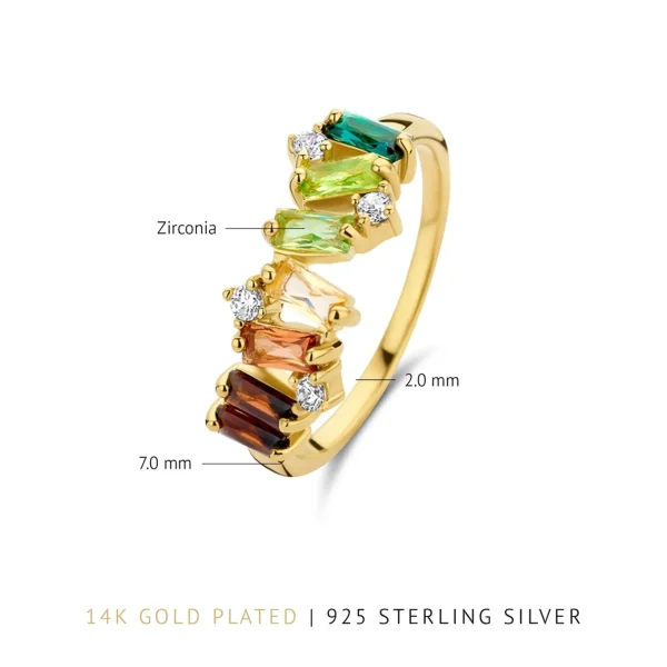 Santa Maria del Fiore 925 sterling zilver gold plated ring met gekleurde zirkonia stenen