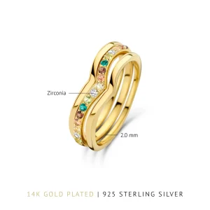 Santa Maria del Fiore 925 sterling zilver gold plated ringen met gekleurde zirkonia stenen