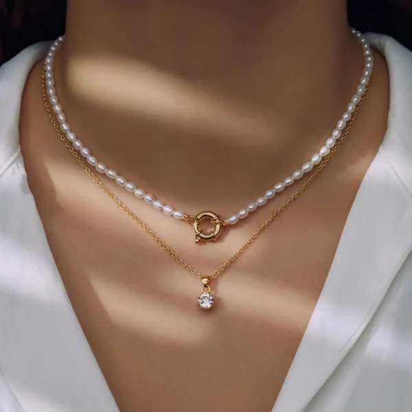 Sorprendimi 925 sterling zilver gold plated Ketting en armband Giftset met zoetwaterparels