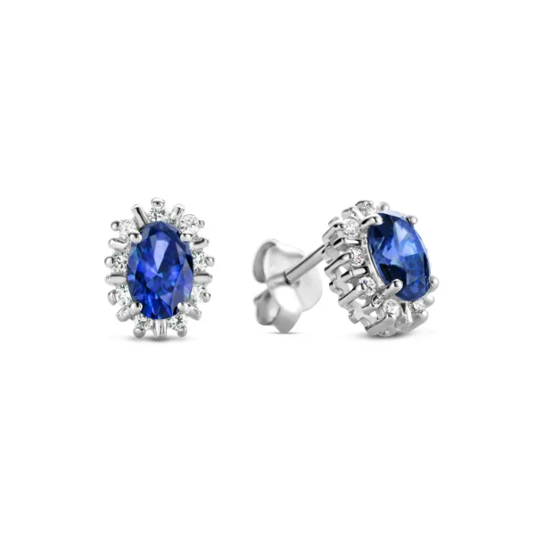 Sorprendimi 925 sterling zilver Ketting en Oorknoppen Giftset met blauwe zirkonia steen