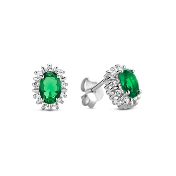 Sorprendimi 925 sterling zilver Ketting en Oorknoppen Giftset met groene zirkonia stenen