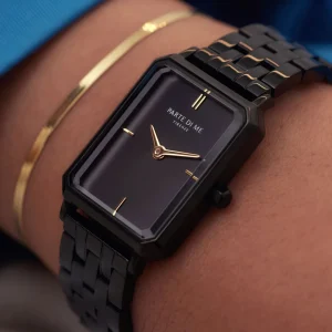 Sorprendimi zwart horloge en 925 sterling zilveren gold plated armband